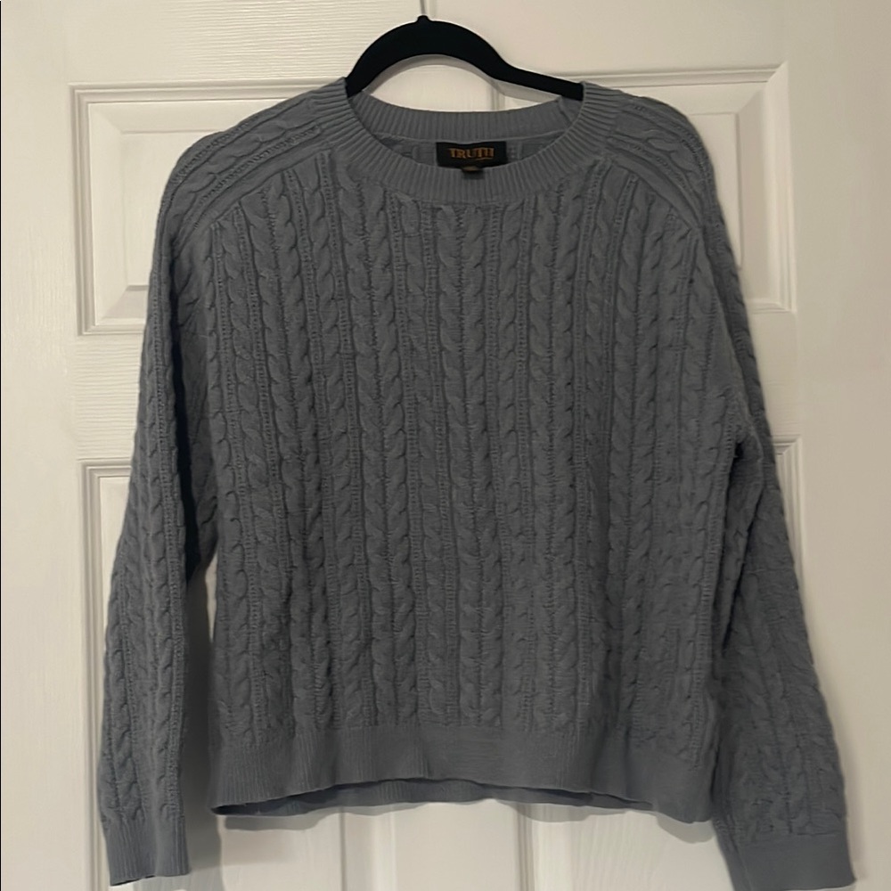 Truth Dusty Blue Cable-Knit Crewneck Sweater